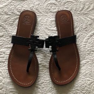 Tory Burch black leather thong sandals